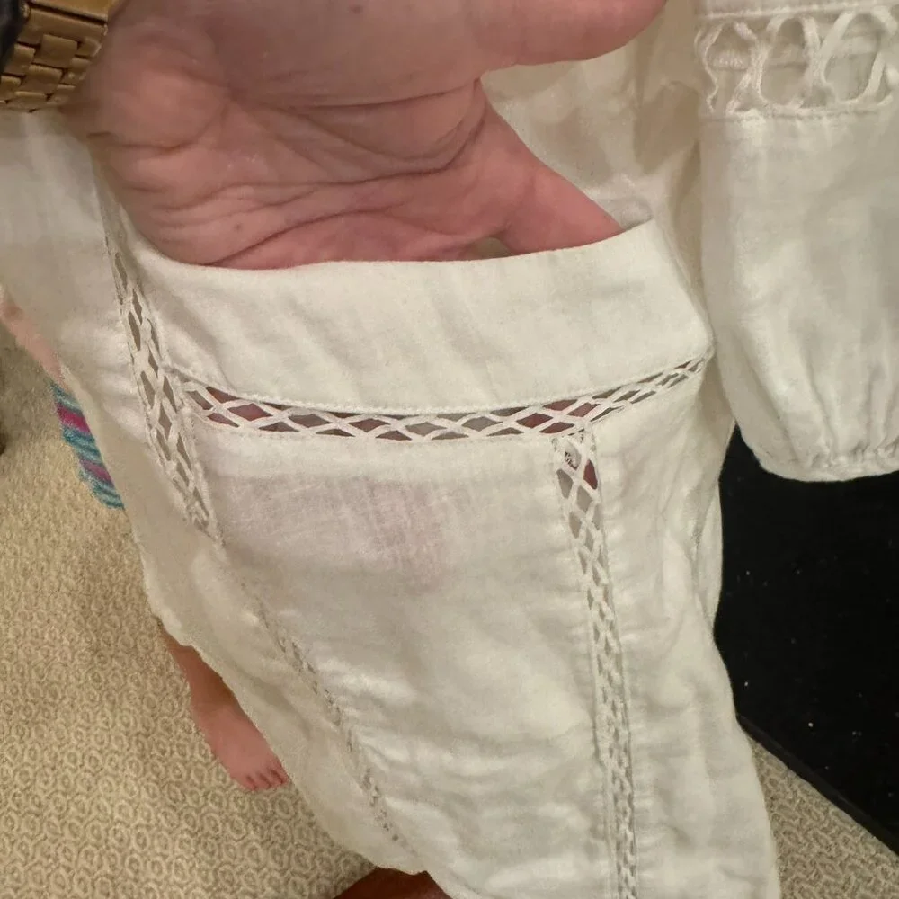 Free People White Boho Peasant Mini Dress – Size Small - Picture 4 of 12